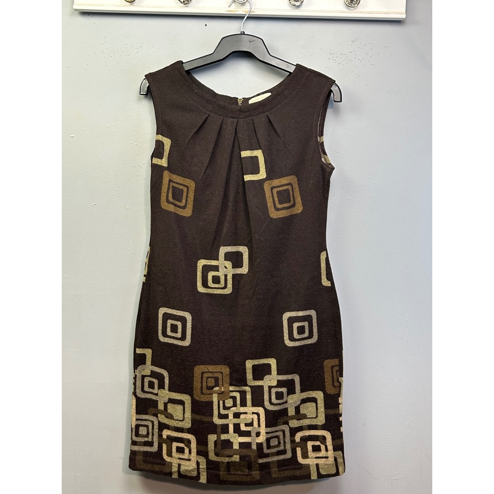 Jonathan Martin Dress Womens 12 Brown Geometric Square Print Sleeveless Sheath